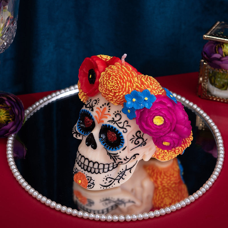 Floral Skull Scented Candle