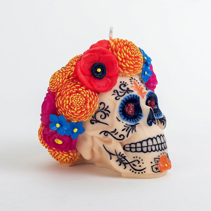 Floral Skull Scented Candle