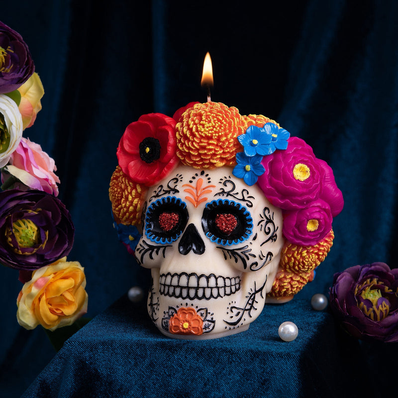 Floral Skull Scented Candle