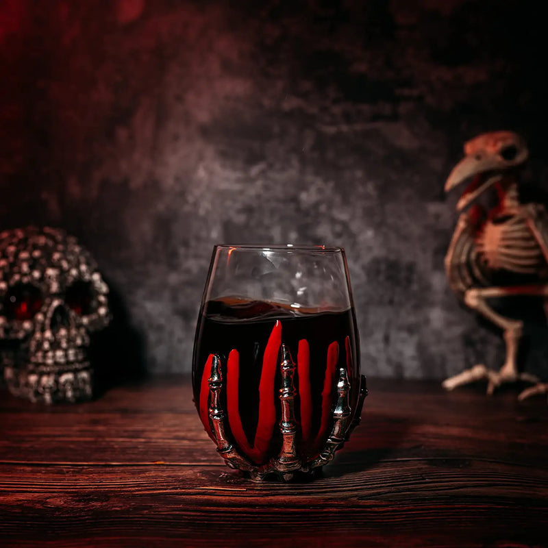 Skeleton Wine Glass, Bloody Hand Wine Skull Glass