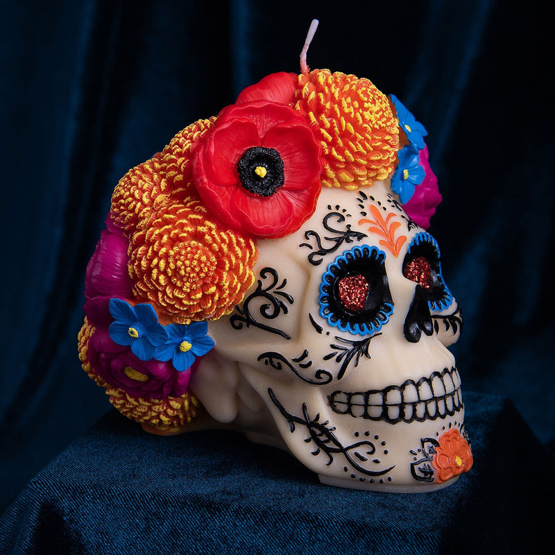 Floral Skull Scented Candle