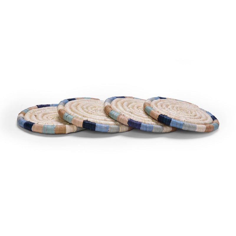 Color Blocked Ring Raffia Coasters, Set of 4 by Kazi Goods - Wholesale
