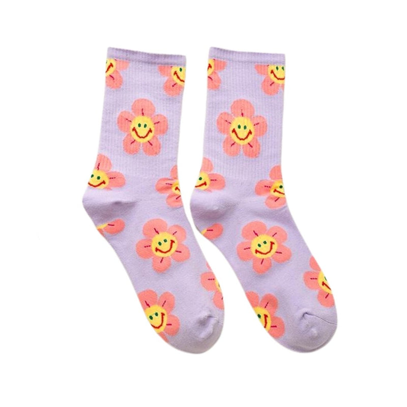 Groovy Flower Smiley Face Socks (6 Color Options)