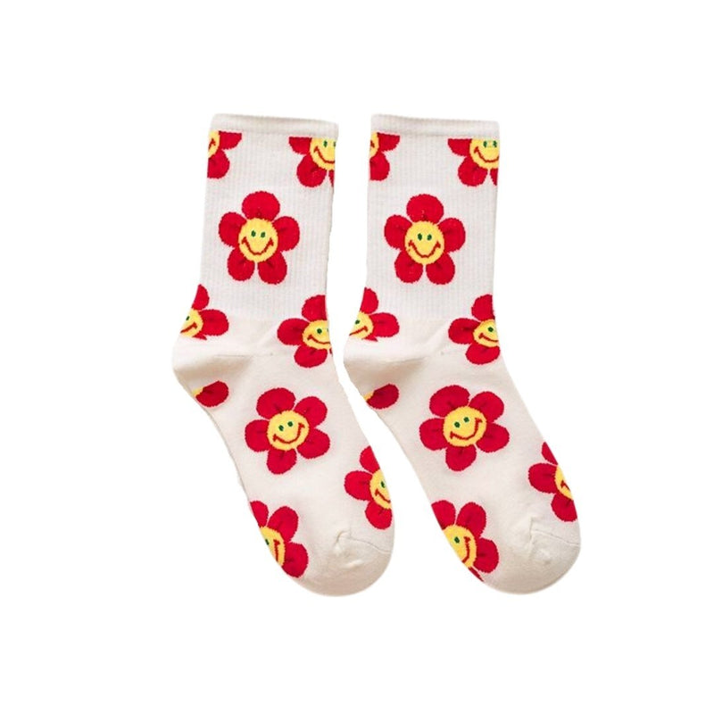 Groovy Flower Smiley Face Socks (6 Color Options)