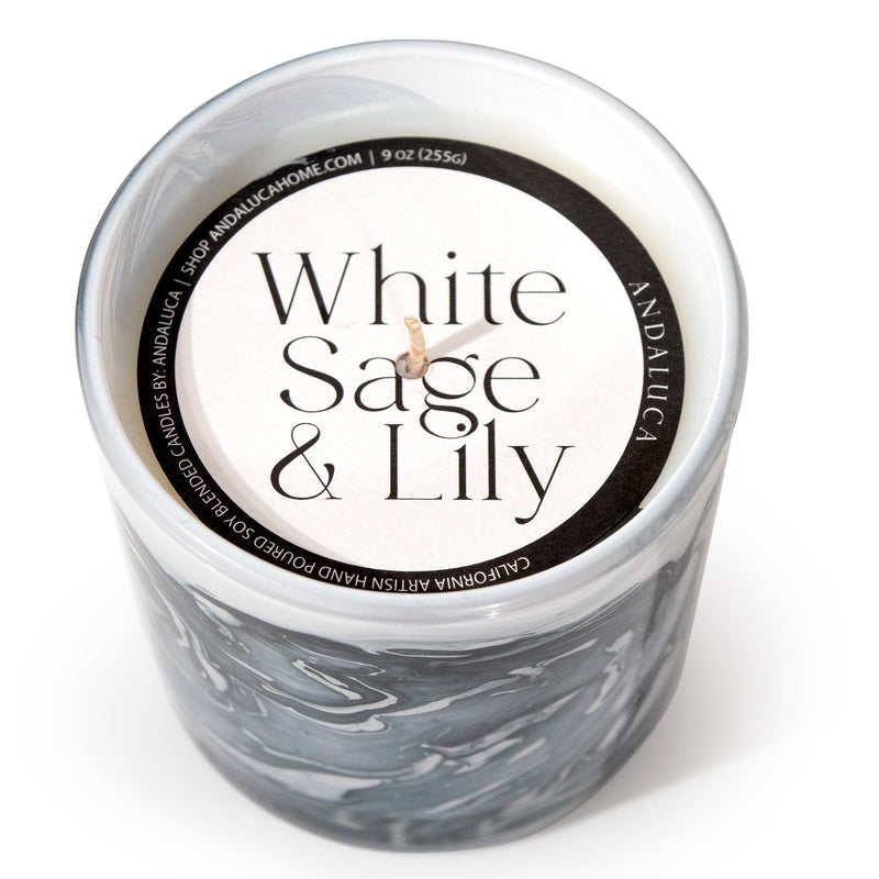 White Sage & Lily 14 oz. Swirl Glass Candle by Andaluca Home