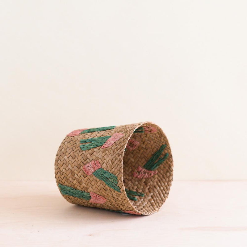 Cactus Embroidery Soft Natural Basket - Handmade Bins | LIKHÂ by LIKHÂ