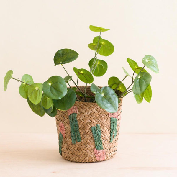 Cactus Embroidery Soft Natural Basket - Handmade Bins | LIKHÂ by LIKHÂ