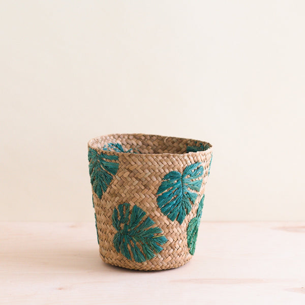 Monstera Embroidered Soft Seagrass Planter - Woven Baskets | LIKHÂ by LIKHÂ