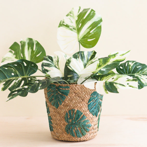 Monstera Embroidered Soft Seagrass Planter - Woven Baskets | LIKHÂ by LIKHÂ