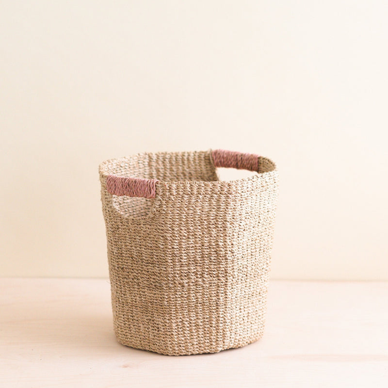 Natural Octagon Basket with Dusty Rose Handle - Natural Basket | LIKHÂ by LIKHÂ