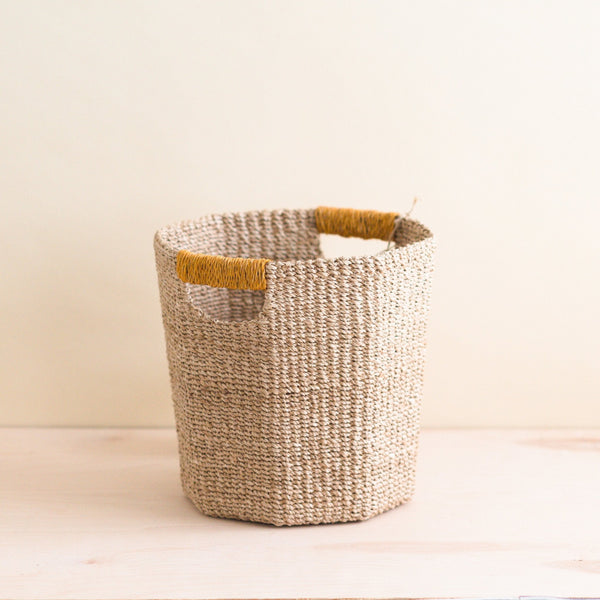 Natural Octagon Basket with Mustard Handle - Handwoven Bin | LIKHÂ by LIKHÂ