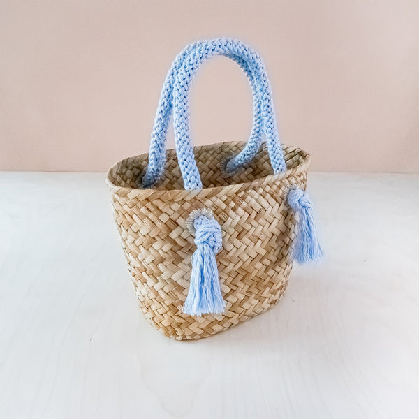 Powder Blue Small Seagrass Tote Bag with Wrapped Handles - Market Tote | LIKHA by LIKHÂ